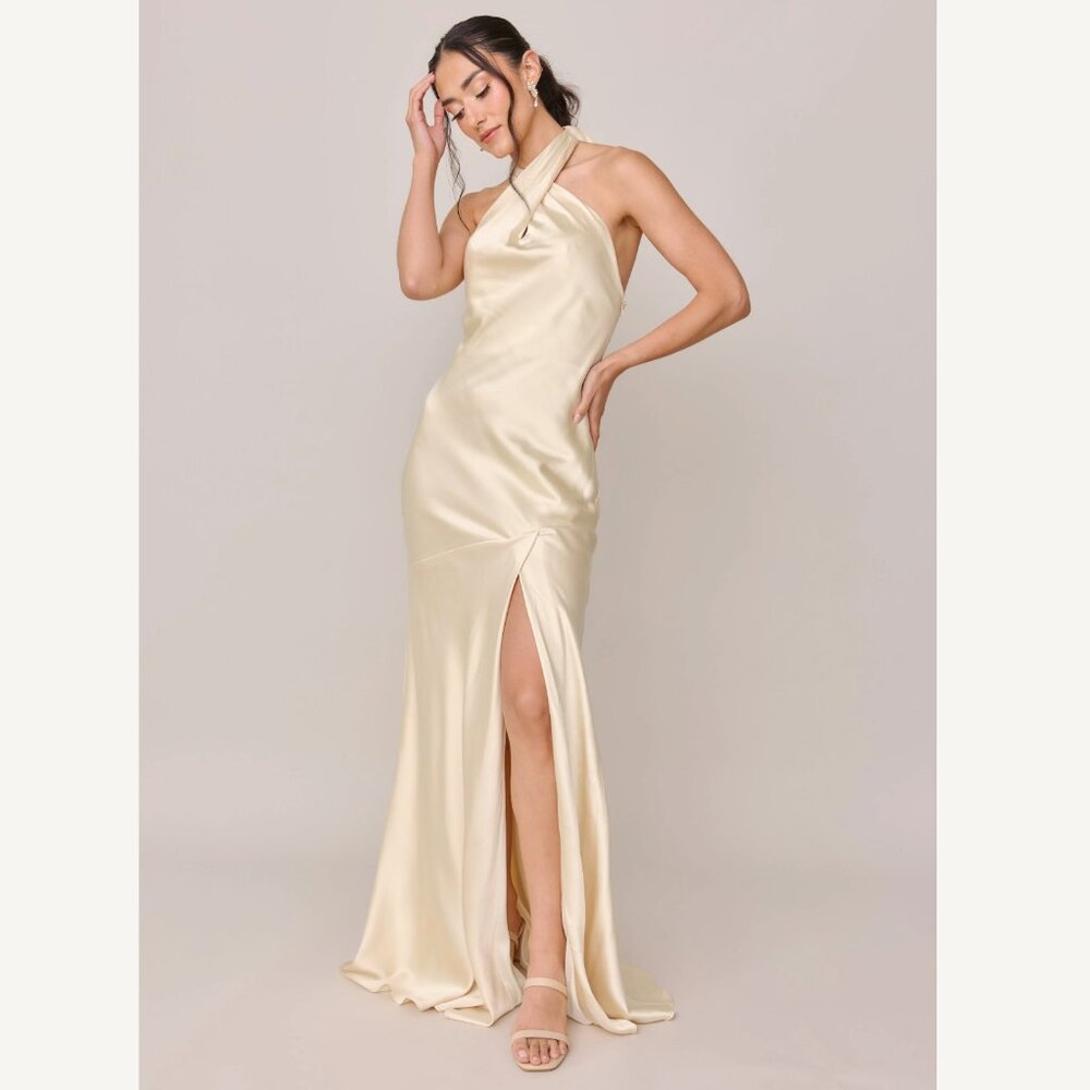 Revelry Athena Satin Dress - Gold Champagne - Size 4